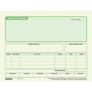 P?liza De Cheque C/Carb?n 1/2 Oficio